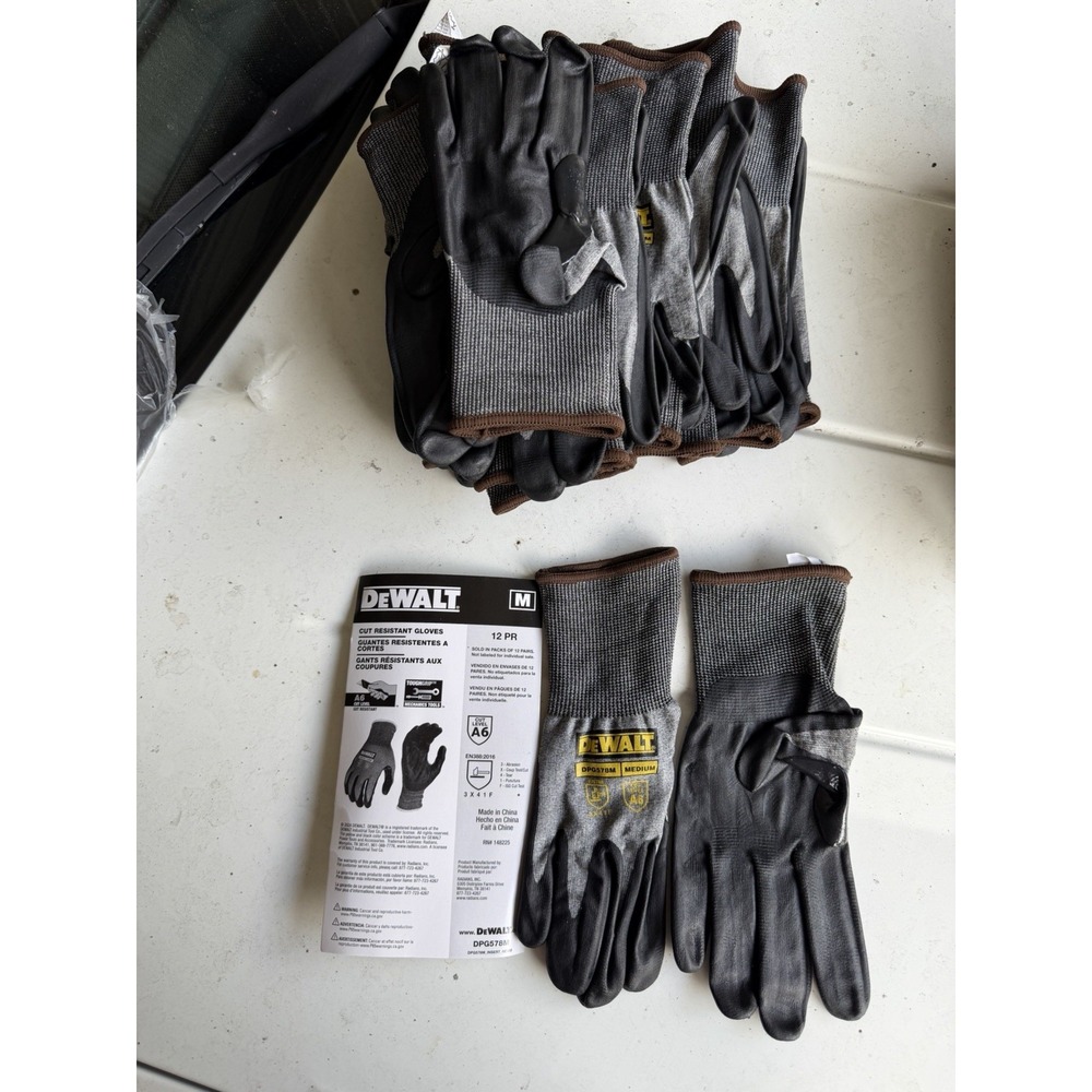 DEWALT DPG578M Cut Protection Level A6 Work Gloves Medium 12 Pair Pack Gray